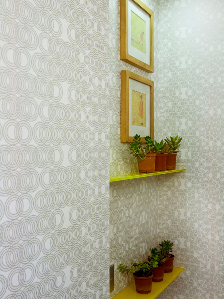 Shelves with frames and pots